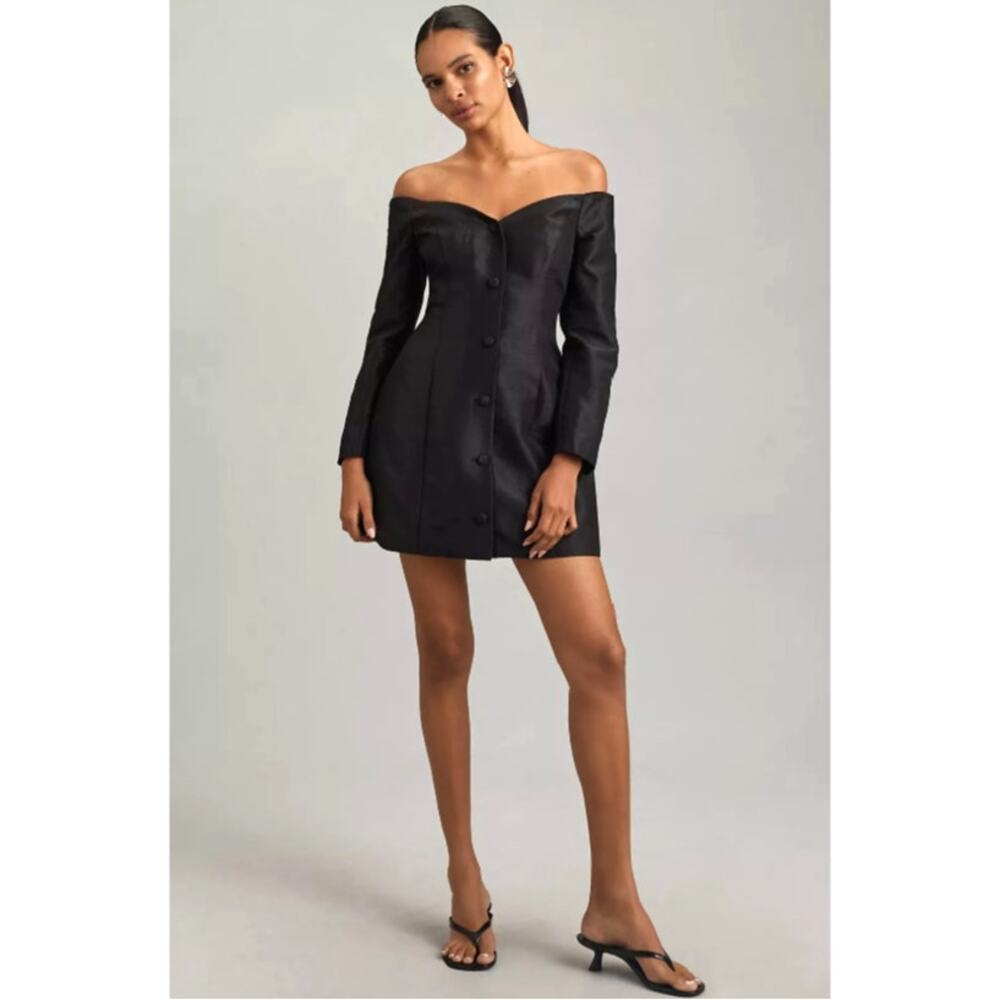 Anthropologie Black Off-Shoulder Mini Dress